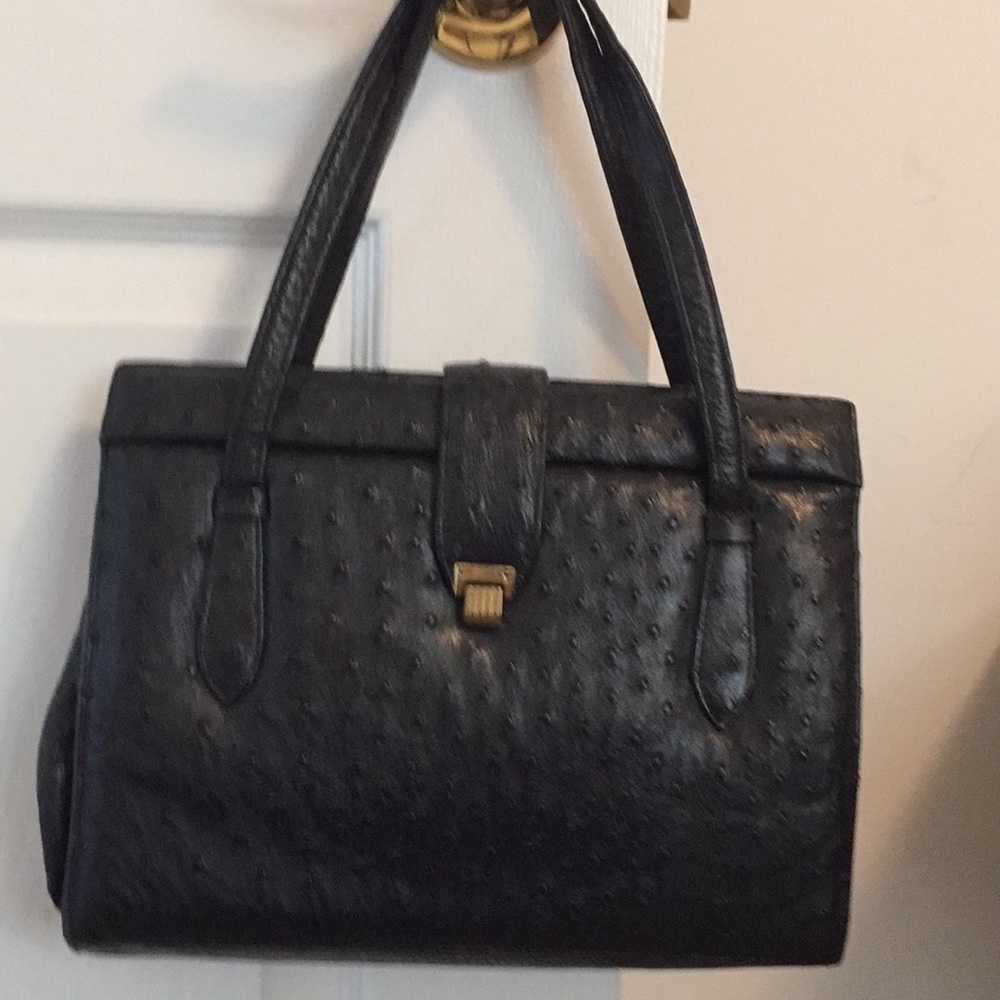 Vintage black Ostrich Skin Handbag